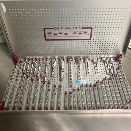 Synthes DCP Implants Complete Plate Set in Sterilization Case – Orthopedic Trauma Surgery System with multiple sizes, ready for use.