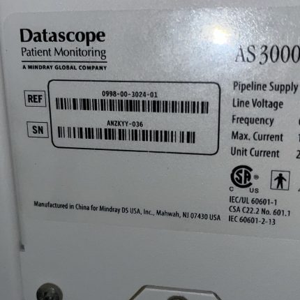 Mindray Datascope AS 3000 model label and specifications