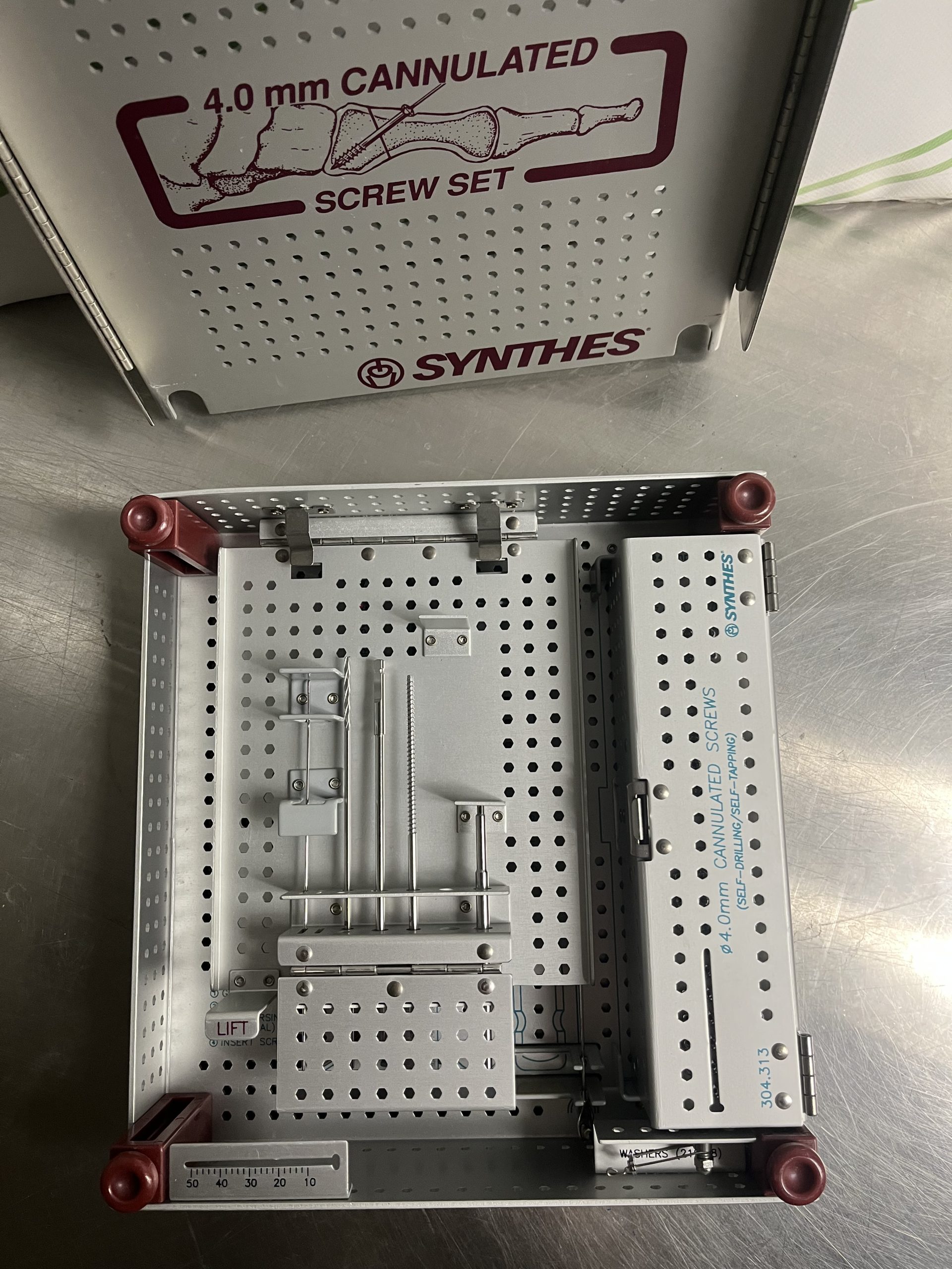 IMG_6321.jpg Synthes 4.0mm Cannulated Screw Set – Complete orthopedic surgical instrument system with screws & tools for fracture fixation, fully organized in sterilization tray. $1,990.00 Or best offer